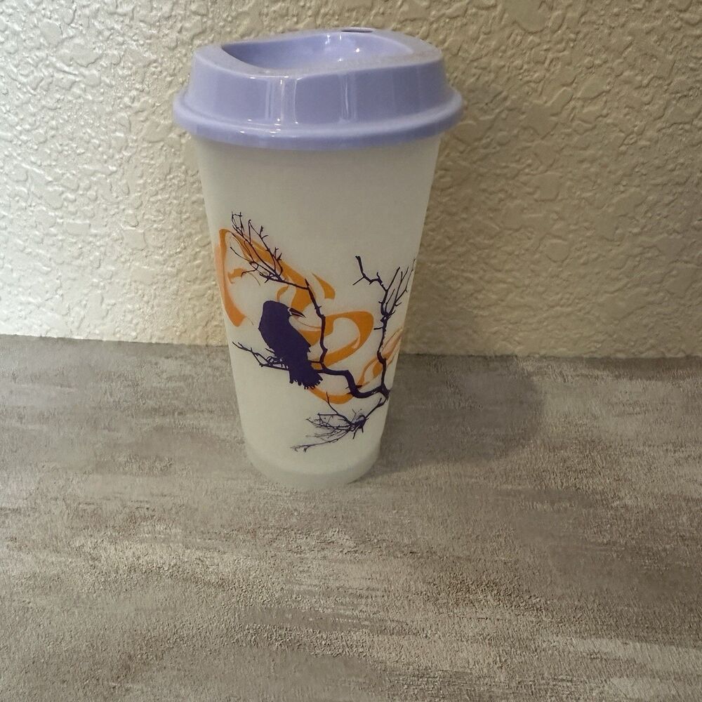 Starbucks HALLOWEEN RAVEN on TREE BRANCH Glow In The Dark 16 Fl oz Hot Cup + Lid